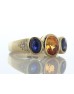 18ct Yellow Gold Three Stone Oval Cut GIA Sapphire And Diamond Ring (S2.31) 0.10