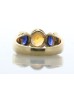 18ct Yellow Gold Three Stone Oval Cut GIA Sapphire And Diamond Ring (S2.31) 0.10