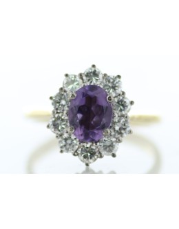 18ct Yellow Gold Oval Cluster Claw Set Diamond And Amethyst Ring (A1.28) 1.00