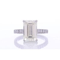 18ct White Gold Single Stone Emerald Cut With Shoulders Diamond Ring (5.01) 5.37