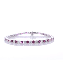 18ct White Gold Tennis Diamond And Ruby Bracelet (R 3.78) 3.64