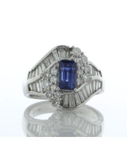 Platinum Emerald Sapphire Cluster Claw Set Diamond Ring (S1.34) 1.43