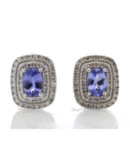 9ct White Gold Oval Diamond And Tanzanite Earring (T0.80) 0.35