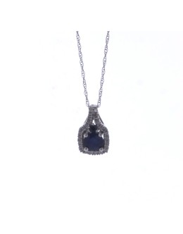 14ct White Gold Ladies Dress Diamond And Sapphire Pendant And Chain (S0.50) 0.10