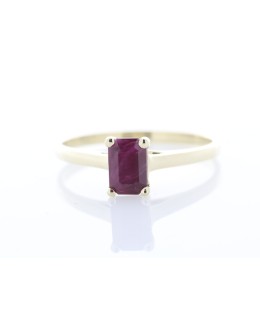 9ct Yellow Gold Single Stone Emerald Cut Ruby Ring 0.60