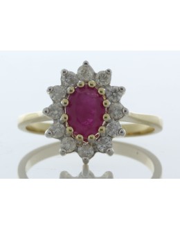 9ct Yellow Gold Oval Ruby And Diamond Ring (R0.66) 0.40