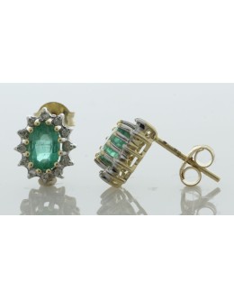 9ct Yellow Gold Diamond and Emerald Earrings (E0.72) 0.12