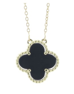 9ct Yellow Gold Alhambra Clover Leaf Onyx Pendant And Chain