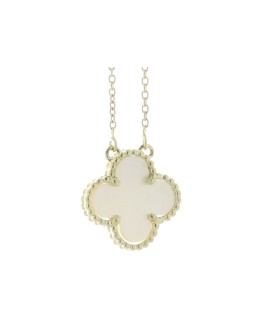 9ct Yellow Alhambra Clover Leaf Pearl Pendant And Chain 2.39