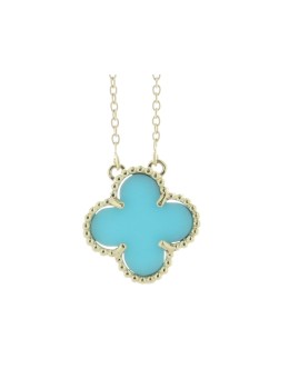 9ct Yellow Alhambra Clover Leaf Turquoise Pendant And Chain 1.88