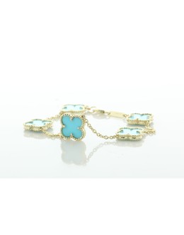 9ct Yellow Gold Vintage Alhambra Gold And Turquoise Bracelet