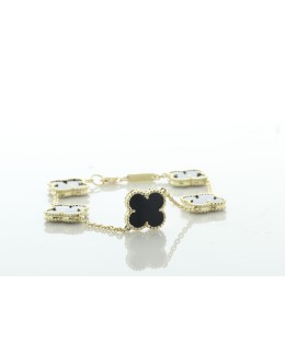 9ct Yellow Gold Alhambra Style Clover Leaf Black Onyx Bracelet