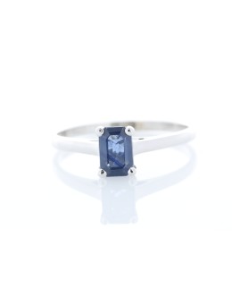 9ct White Gold Single Stone Emerald Cut Sapphire Ring 0.58