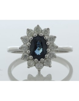 9ct White Gold Three Stone Oval Sapphire And Diamond Ring (S0.94) 0.40
