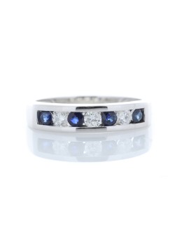 9ct White Gold Channel Set Semi Eternity Diamond And Sapphire Ring (S0.30) 0.25 Carats