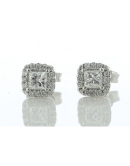 9ct White Gold Princess Cut Halo Diamond Stud Earring 0.50