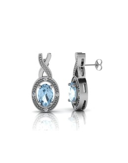 9ct White Gold Diamond And Blue Topaz Earring (BT0.96) 0.03